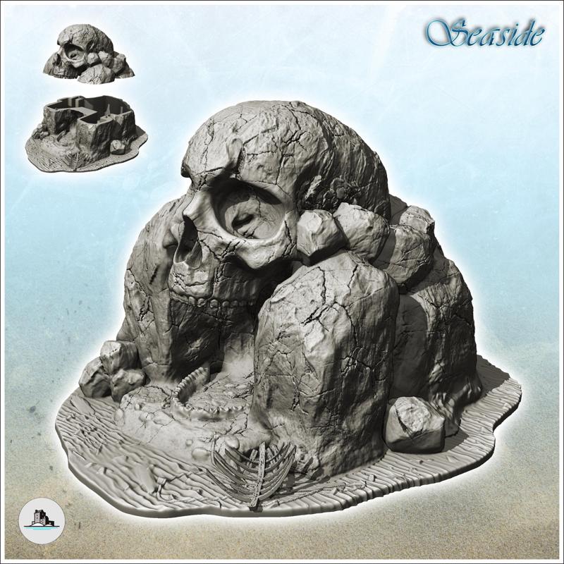 Stone island with skull-shaped rock and cave (6) - Pirate Jungle Island Beach Piracy Caribbean Medieval Skull Renaissance