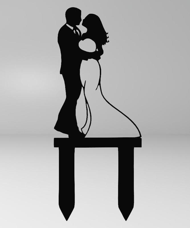 Romantic Couple Cake Topper: Bride and Groom Silhouette