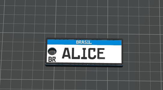 Mini placa de carro tipo Mercosul para chaveiro com nome Alice