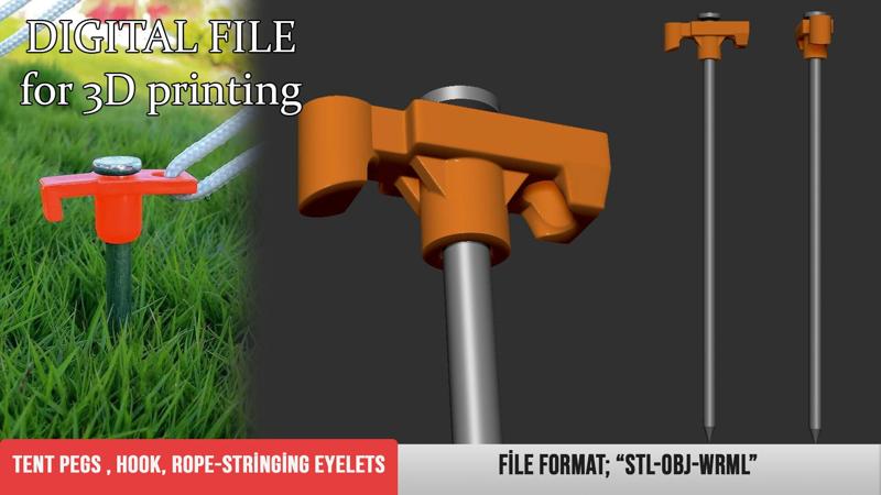 Tent pegs hook rope stringing eyelets 3D print model