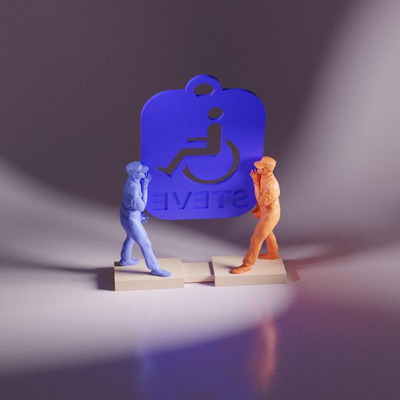 Marker Holder in the shape of two workers that bring a glass plate. fittable base