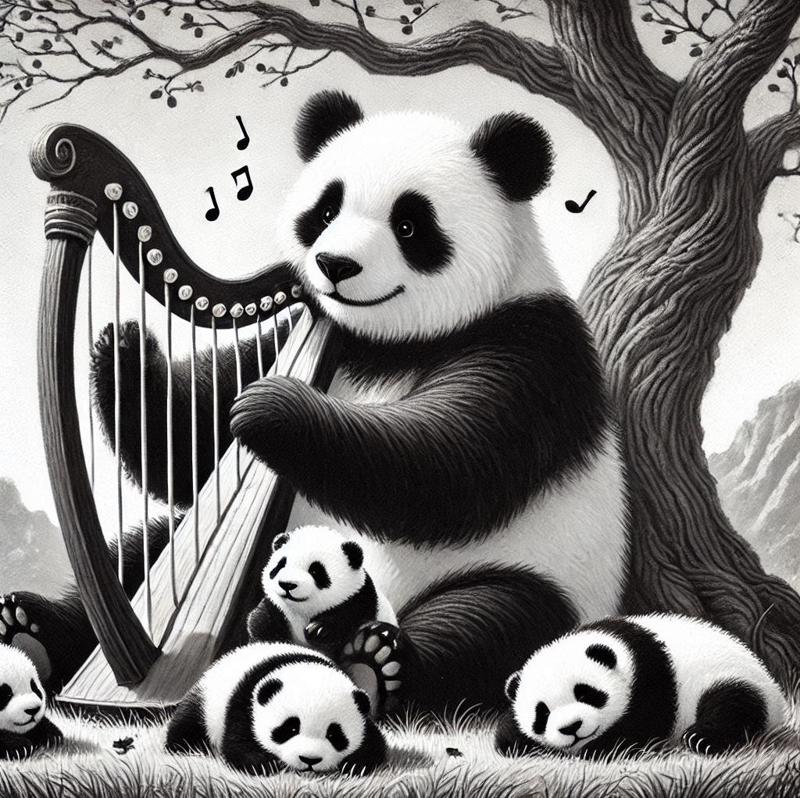 Panda plays the harp