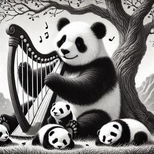 Panda plays the harp