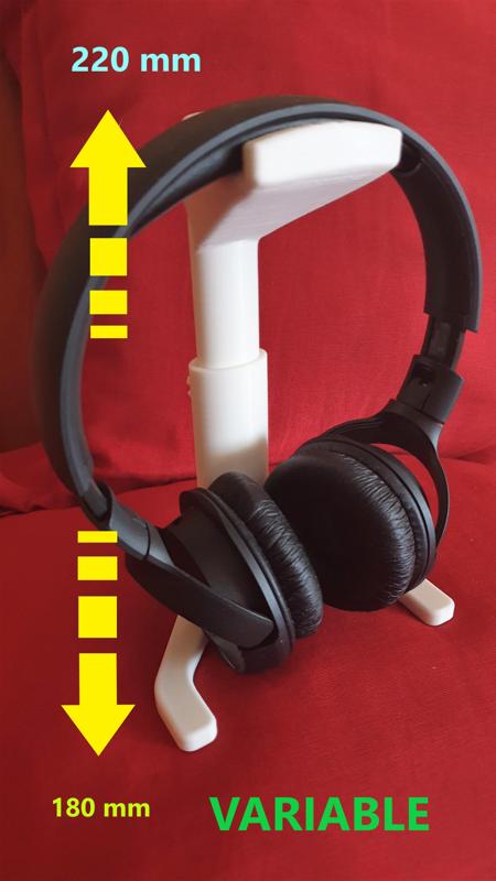 Soporte telescópico de altura variable para auriculares de diadema. Variable-height telescopic support for headphones.