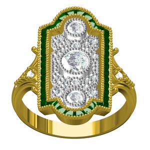 Green Baguette and Three Stone Art Deco Wedding Bride Ring