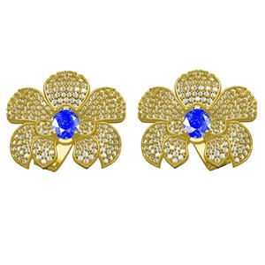 Oval Stone Diamond Flower Earring