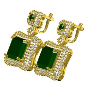 Beautiful Emerald Stone Triple Halo Hoop Earring