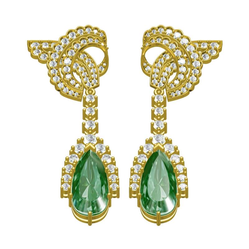 Unique Green Pear Shape Stone Vintage Earring