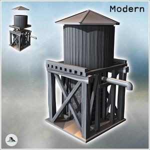 Water tank on wooden structure with metal faucet (2) - Modern WW2 WW1 World War Diaroma Wargaming RPG Mini Hobby