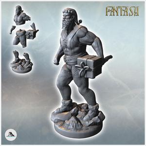 Weightlifting Santa Claus with bulging muscles and a single dumbbell shaped like a gift (8) - Medieval Fantasy Magic Feudal Old Archaic Saga 28mm 15mm