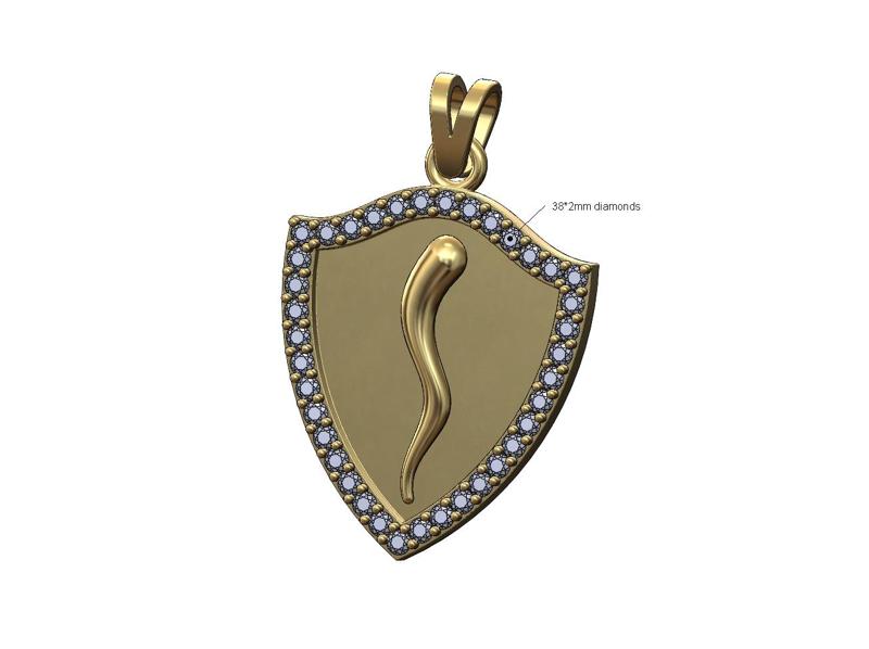 Diamond Italian horn shield pendant with bail 3D print model