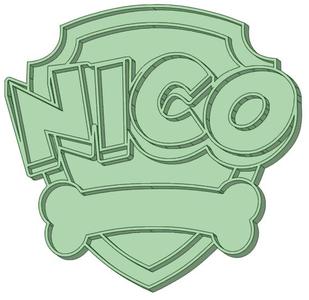 Personalized Paw Patrol Nico shield cookie cutter