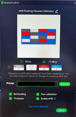 4 Color Bambu Labs AMS Flushing Volumes Calibration Test