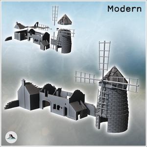 Set of farm buildings with ruined house and stone mill (5) - Modern WW2 WW1 World War Diaroma Wargaming RPG Mini Hobby