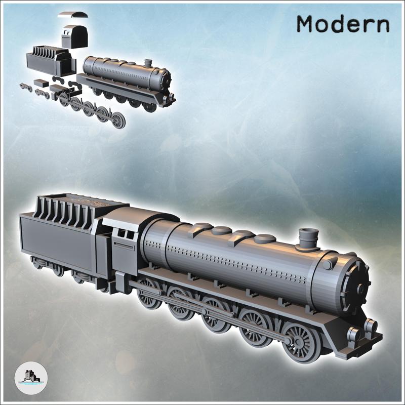 Set of steam locomotive with five axles and a coal wagon at the rear (1) - Modern WW2 WW1 World War Diaroma Wargaming RPG Mini Hobby