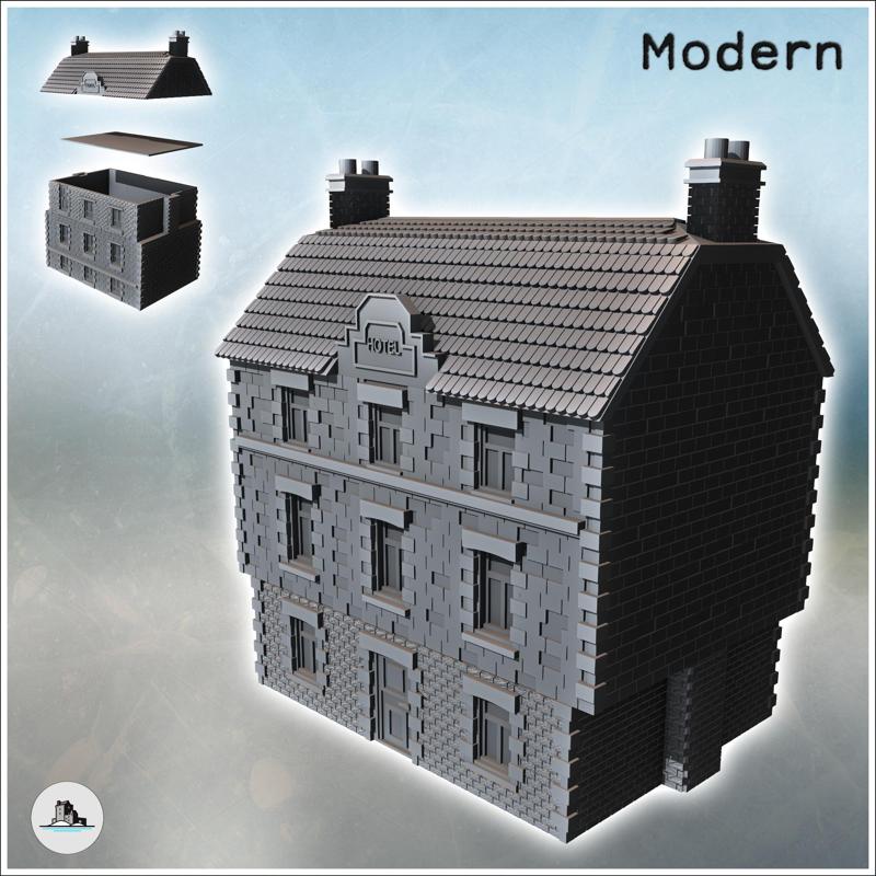 Modern two-story hotel with tiled roof and cut stone and brick walls (27) - Modern WW2 WW1 World War Diaroma Wargaming RPG Mini Hobby