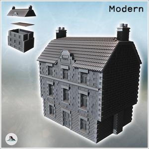 Modern two-story hotel with tiled roof and cut stone and brick walls (27) - Modern WW2 WW1 World War Diaroma Wargaming RPG Mini Hobby