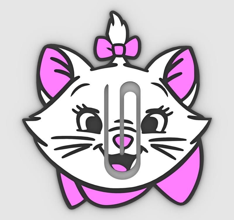 kitten Marie-v2 - Paper clip, bookmark - 3MF pre-painted , STL