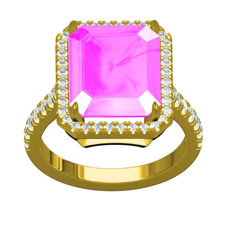 Pink Sapphire Emerald Cut Ring for Women