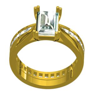 Squre Stone Solitaire Cathedral Ring with Band