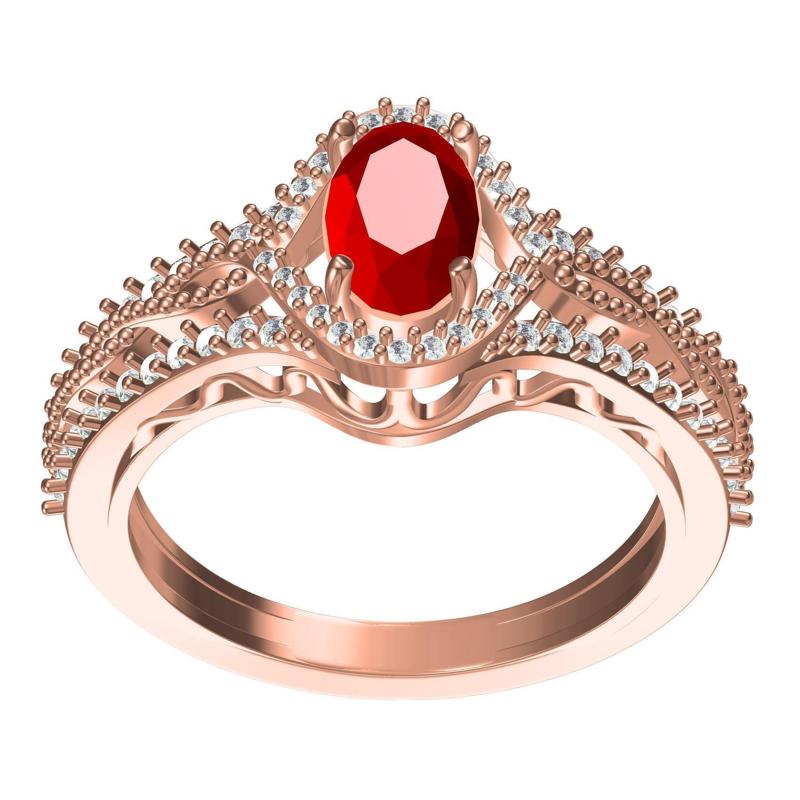 Antique Art Deco Ruby Oval Diamond Engagement Ring