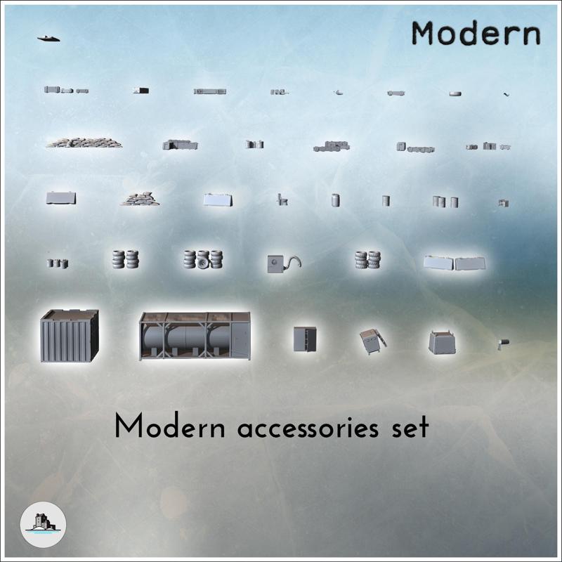 Modern accessory set with containers, tires and sandbags (2) - Cold Era Modern Warfare Conflict World War 3 RPG  Post-apo WW3 WWIII
