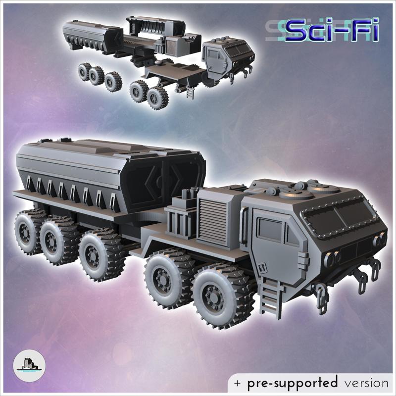 Futuristic ten-wheeled all-terrain truck with cabin and rear tank (14) - Future Sci-Fi SF Post apocalyptic Tabletop Scifi Wargaming Planetary exploration RPG Terrain