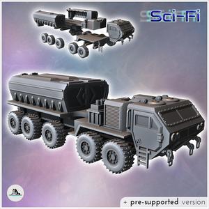 Futuristic ten-wheeled all-terrain truck with cabin and rear tank (14) - Future Sci-Fi SF Post apocalyptic Tabletop Scifi Wargaming Planetary exploration RPG Terrain