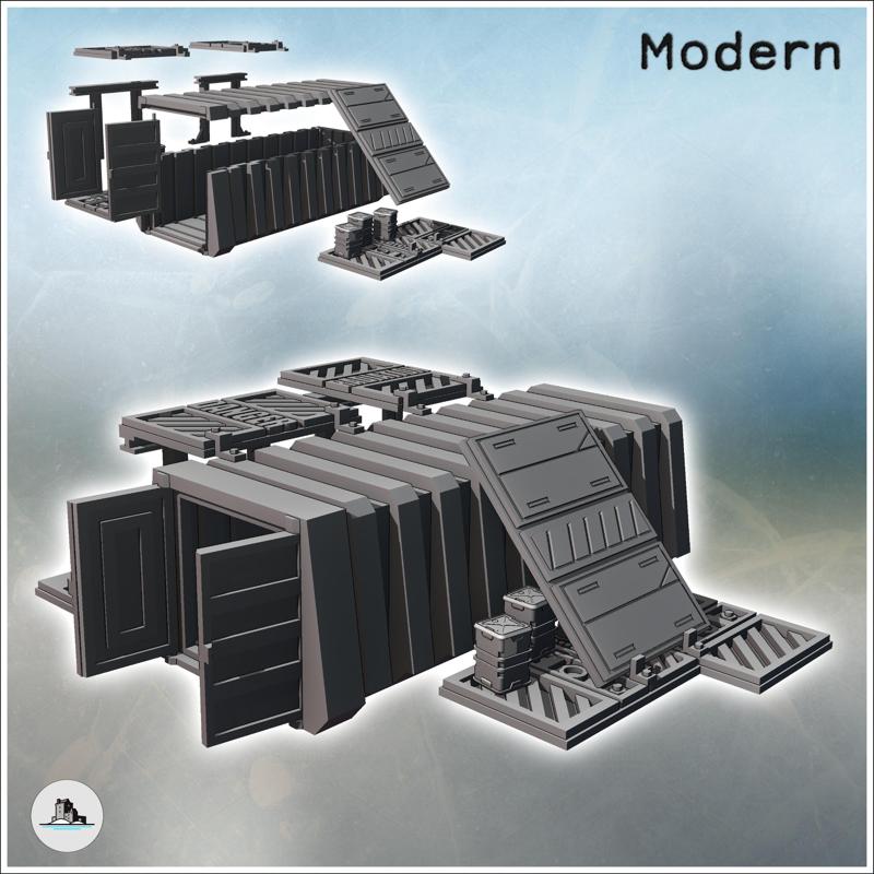 Futuristic container arrangement with awning and metal crates (14) - Future Sci-Fi SF Post apocalyptic Tabletop Scifi Wargaming Planetary exploration RPG Terrain