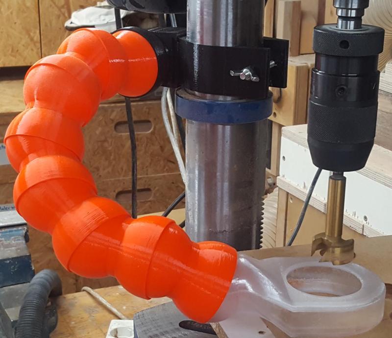 Flexible segmented vacuum hose for drill press with parametric FreeCAD design
