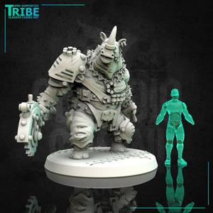 (L 0026) Male rhinoceros mutant post-apocalyptic with a big mele weapons