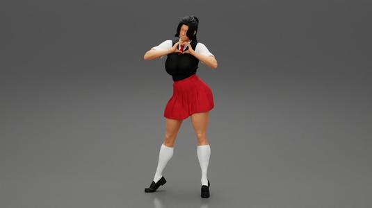 Sexy School Girl Wearing Costume Making Heart with His Hands