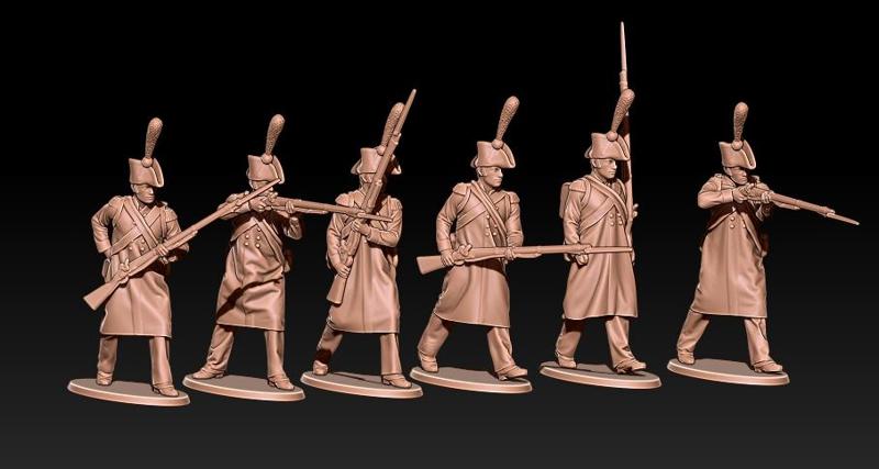 Napoleonic french grenadiers in greatcoats with bicorne