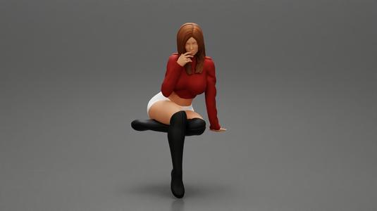 Sexy Girl In Short And Boots Sitting On a chair