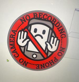 NO CAMERA, NO RECORDING sign, 4 color NO AMS   