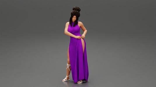 Beautiful woman Wearing a High Slit Dress 3d print model