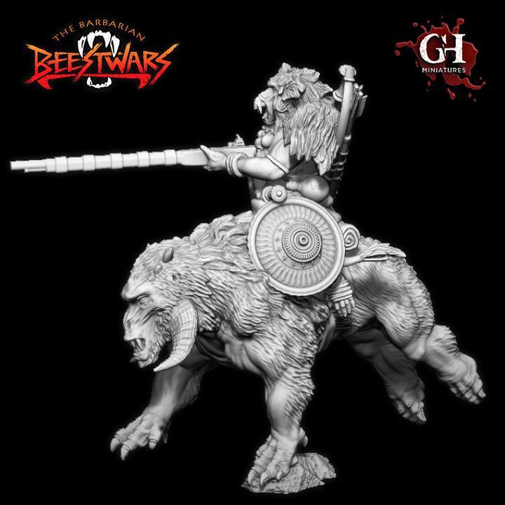 Gldn14 Geladan (Baboon man) with firestick mounted on warbeest (pre-supported)