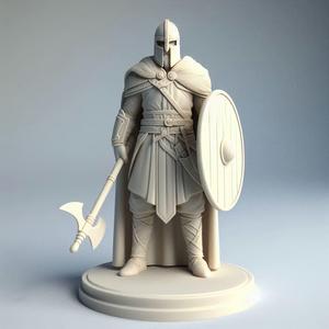 192 Stern Viking Warrior with Shield and Axe - Ivory-Style Minimalist Statue, character, monster, fantasy, art, sculpture, model, animal, 3d model, statue, creature, magic, 3d print, collectible, cat, wood, dragon, sword, base, warrior, wild, dog