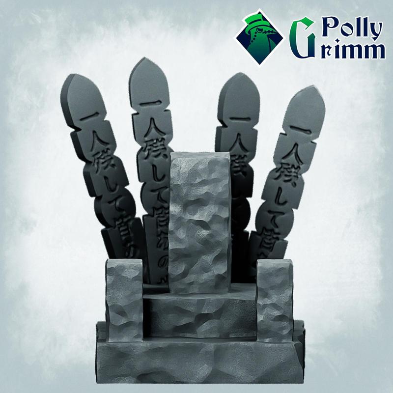 Night Parade of One Hundred Demons. Japanese folklore set. Tabletop miniature. Terrain, gravestones set