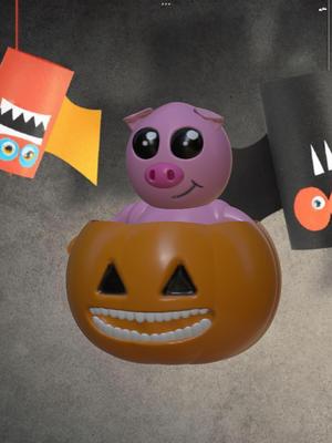 Cute pink halloween pig in a pumpkin