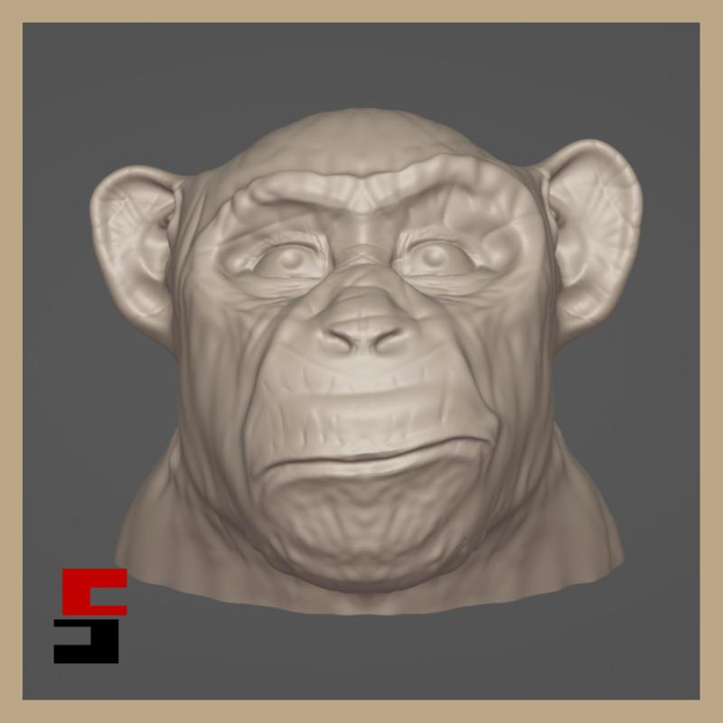 Chimpanzee Bust Head Statue Chimp