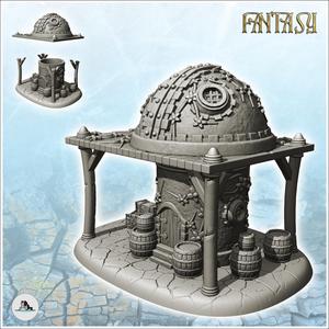 Medieval warehouse with large canopy and green spherical roof (7) - Medieval Fantasy Magic Feudal Old Archaic Saga 28mm 15mm