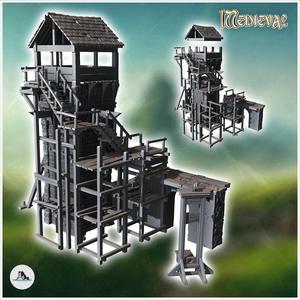 Medieval stone tower and wooden staircase and guillotine (14) - Medieval Gothic Feudal Old Archaic Saga 28mm 15mm RPG