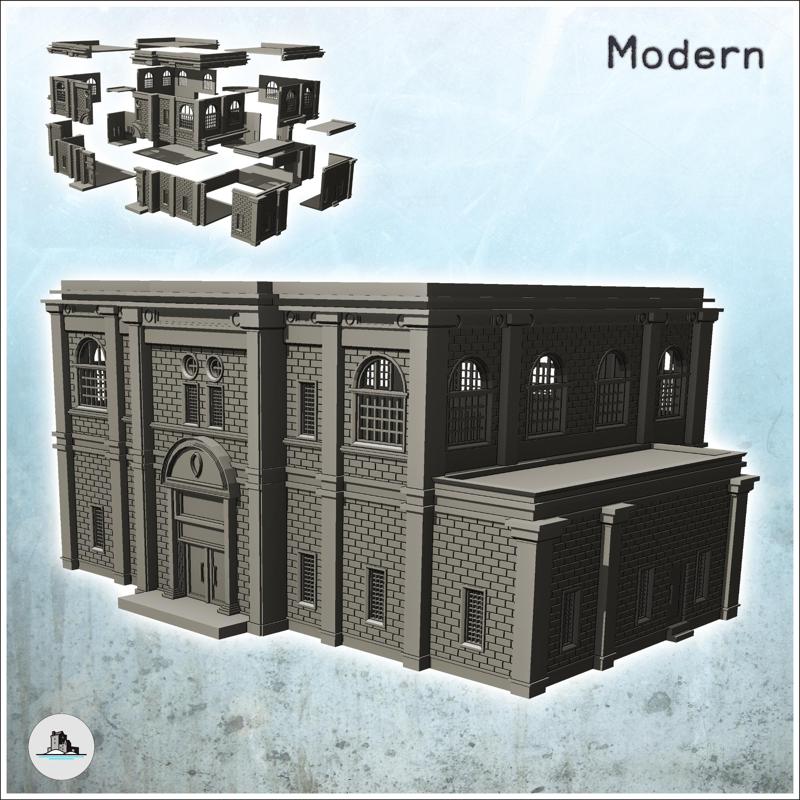 Large flat-roofed public building in brick with large windows (6) - Cold Era Modern Warfare Conflict World War 3