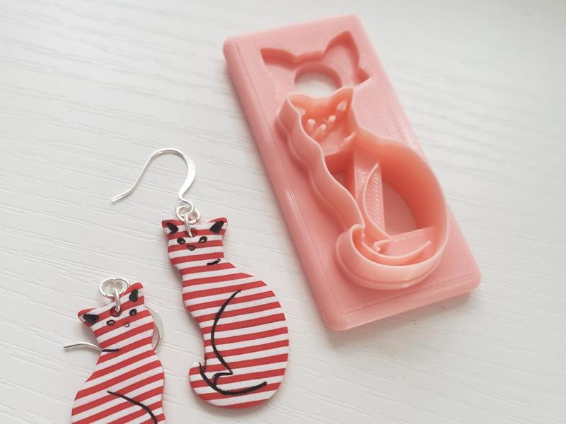Sitting Kitty Cat Polymer Clay Earring Cutter