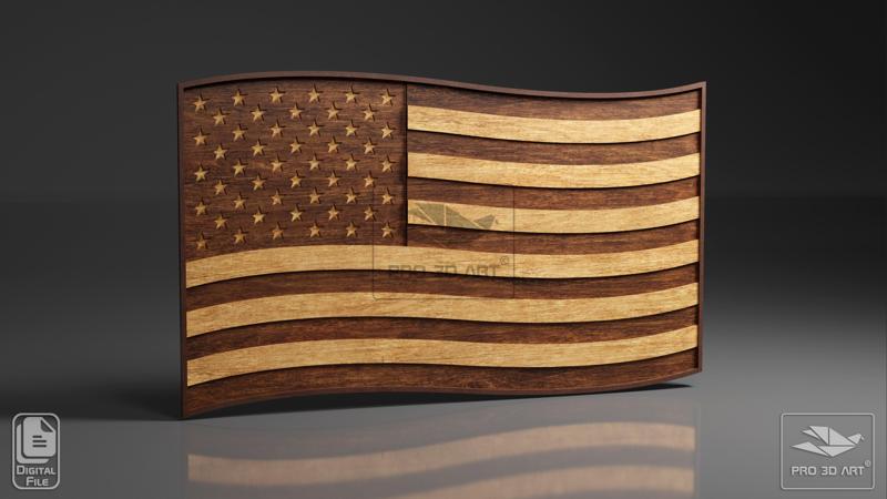USA Wavy Flag - Multilayer Laser Cutting Files
