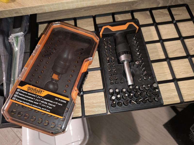 Gridfinity Gadget Tools Ratcher Screwdriver and Bits