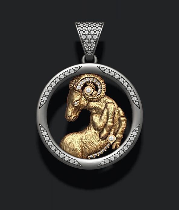 Horoscope Aries pendant with gems 3D print model