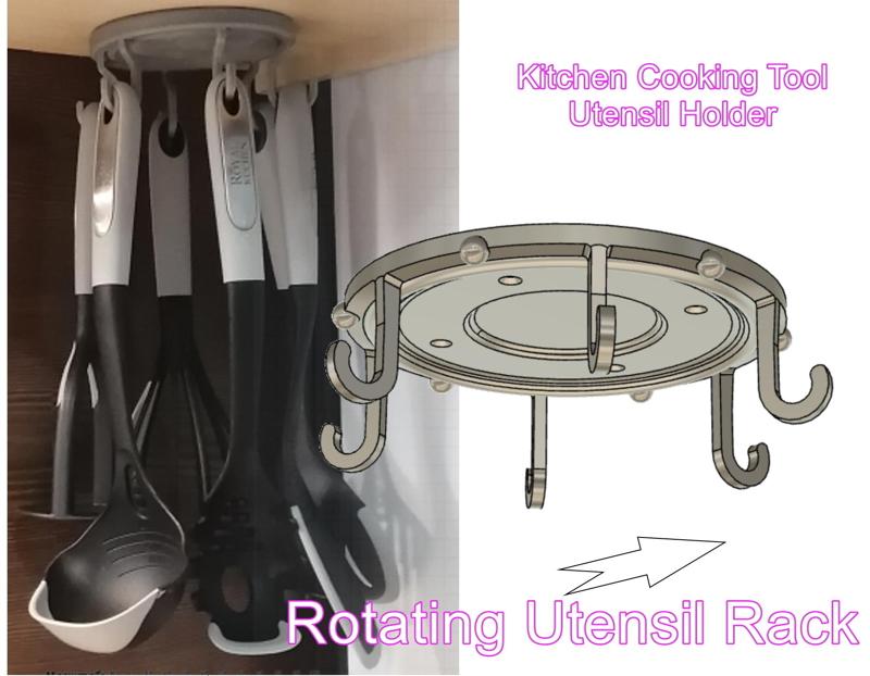 Kitchen Cooking Tool Utensil Holder -  Kitchen Spatula Holder Spoon Organizer Hanging for Shelf   Rotating Utensil Rack With 6 Hooks  holder th-04 3d-print cnc