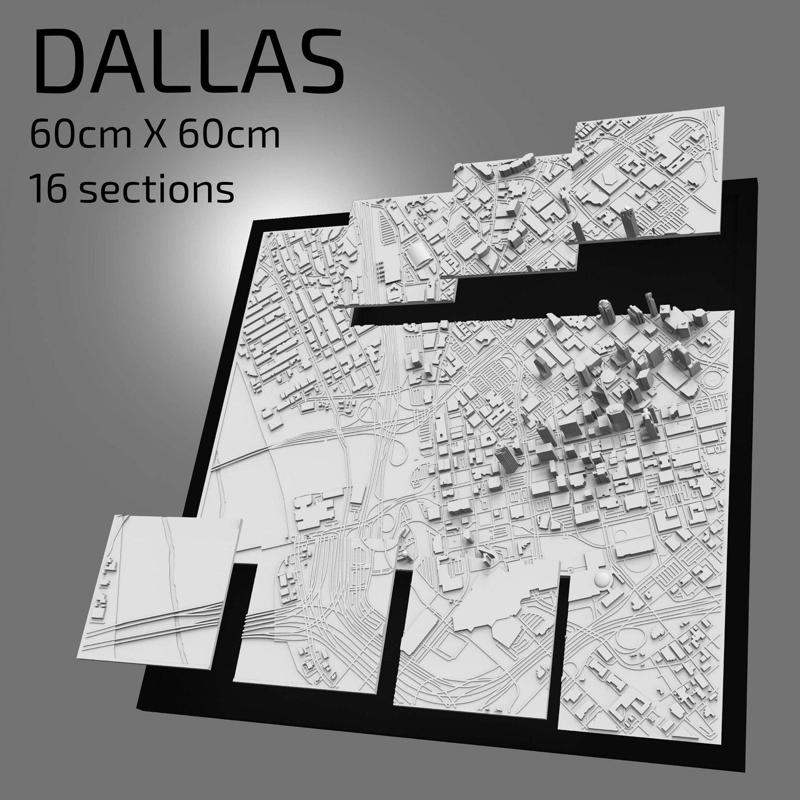 3D Dallas | Digital Files | 3D STL File | Dallas 3D Map | 3D City Art | 3D Printed Landmark | Model of Dallas Skyline | Art